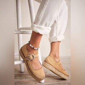 NEW Free People Surfside Mary Jane Espadrilles Yellow and Tan Size 38
